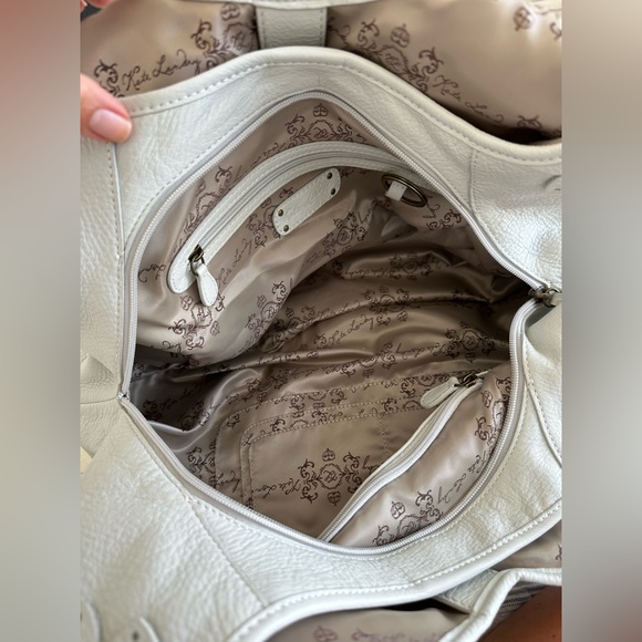 Kate Landry White Shoulder Pocket Book with beige wicker- 8 Pockets! - Picture 10 of 13